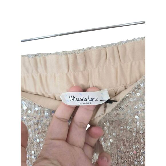 Wisteria Lane Sequined Bell Bottom Pants in Champaign Size Large NEW - Picture 5 of 5